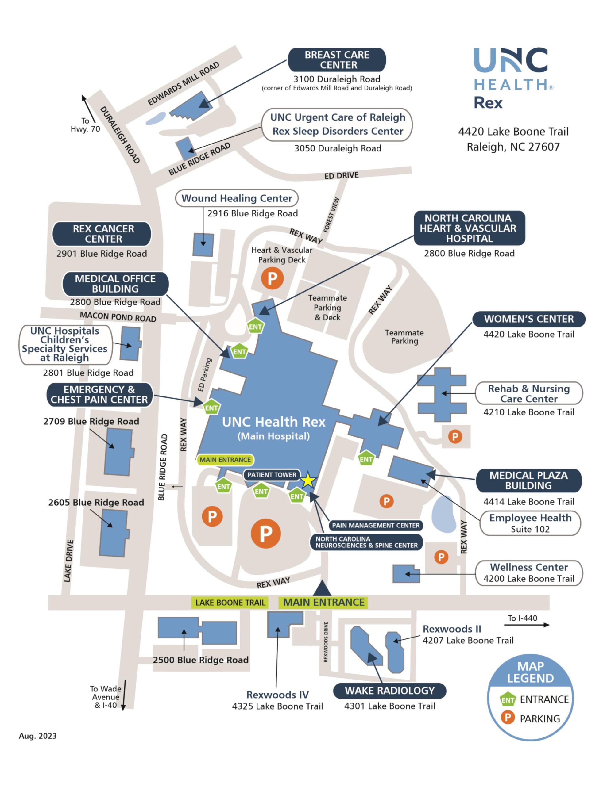 UNC Health Rex Campus Map